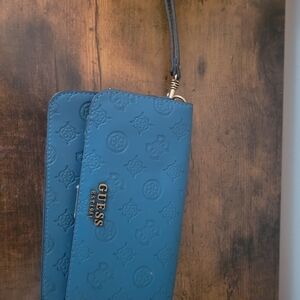 GUESS Blue Embossed Wristlet